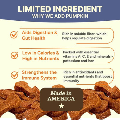 Gaines Family Farmstead Pumpkin & Sweet Potato Dog Bones – 6 oz Bag, Natural, Grain-Free Dog Treats for Digestive Health & Immunity – High-Fiber, Vitamin-Rich Chews, Made in USA