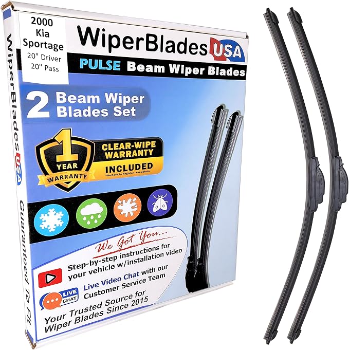 WiperBladesUSA Wiper Blades Set w/ 1yr warranty compatible with Kia Sportage 2000 Wipers (Set of 2) Pulse Wipers