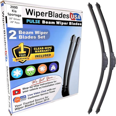 WiperBladesUSA Wiper Blades Set w/ 1yr warranty compatible with Kia Sportage 2000 Wipers (Set of 2) Pulse Wipers