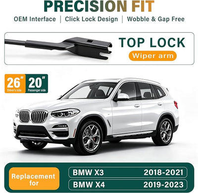 Windshield Wiper Blades Replacement for BMW X3 2018-2023, BMW X4 2019-2023, Original Equipment Replacement Front Rear Wiper Blade Set - 26" 20" 12" (Set of 3)