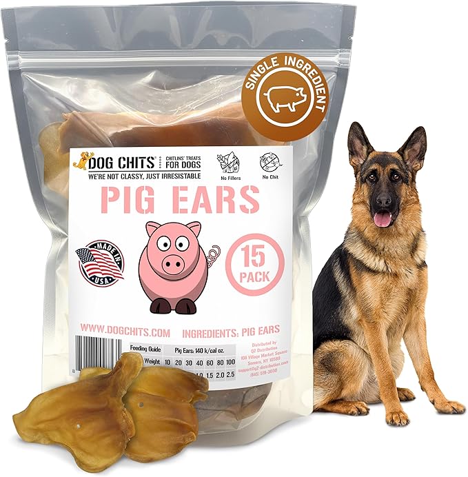 Pig Ears for Dogs – 100% Natural Baked Pig Ear Dog Treats & Training Chews – High Protein, Lower Fat, Grain-Free – Great for Puppies, Dental Support – Medium Size, 15 Pack – Made in USA