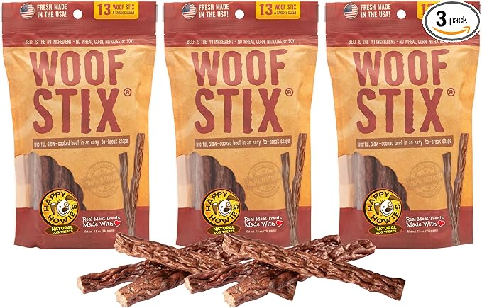 Happy Howie's Woof Stix - Healthy Dog Treats, Flavorful Slow Cooked Beef Stick, Natural Ingredients, Hormone Free - Beef, (Pack of 3)