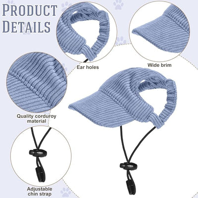 Jadive Medium Dog Sun Hat with Ear Holes, Dog Cat Sunglasses with Anti-Slip Silicone Rope Baseball Cap Adjustable Puppy Sunbonnet Headdress Beach Visor Hat for Puppies Summer Outdoor(Blue)