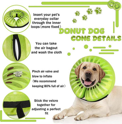 Recovery Donut Collar for Dogs & Cat,Inflatable Dog Cone Collar Alternative After Surgery,Soft Cone for Large Medium Small Dog,Adjustable Pet Neck Donut(Kiwi,L)