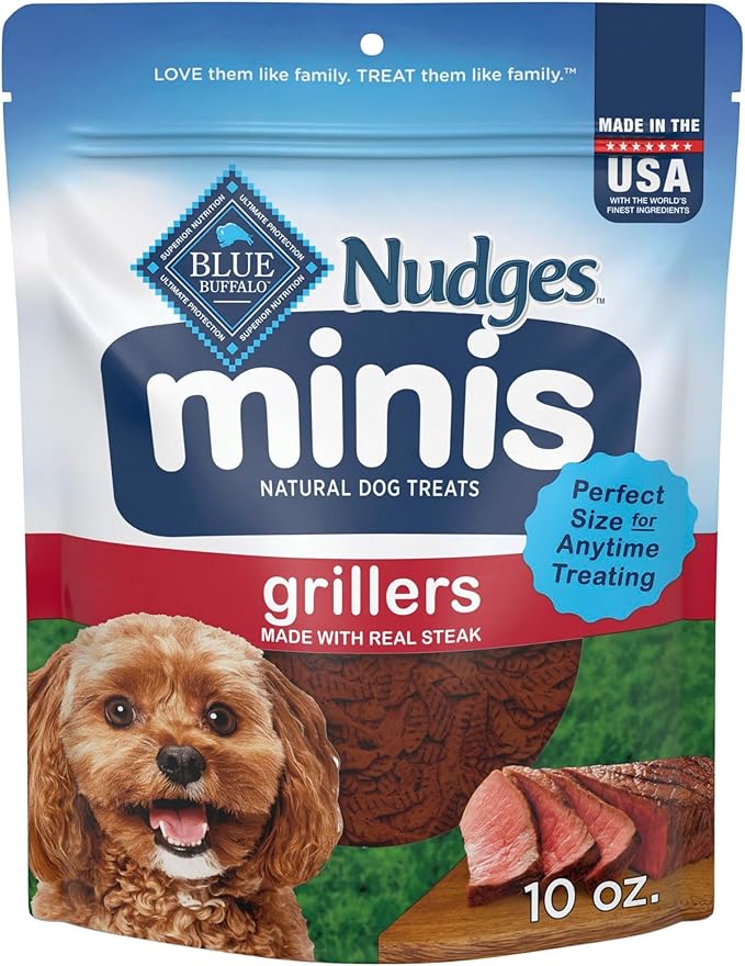 Blue Buffalo Nudges Minis Steak Grillers Natural Dog Treats, Meaty Dog Snacks, Bite-Size for Training All Breed Sizes, Made in the USA with Real Beef, No Artificial Preservatives, 10 oz.