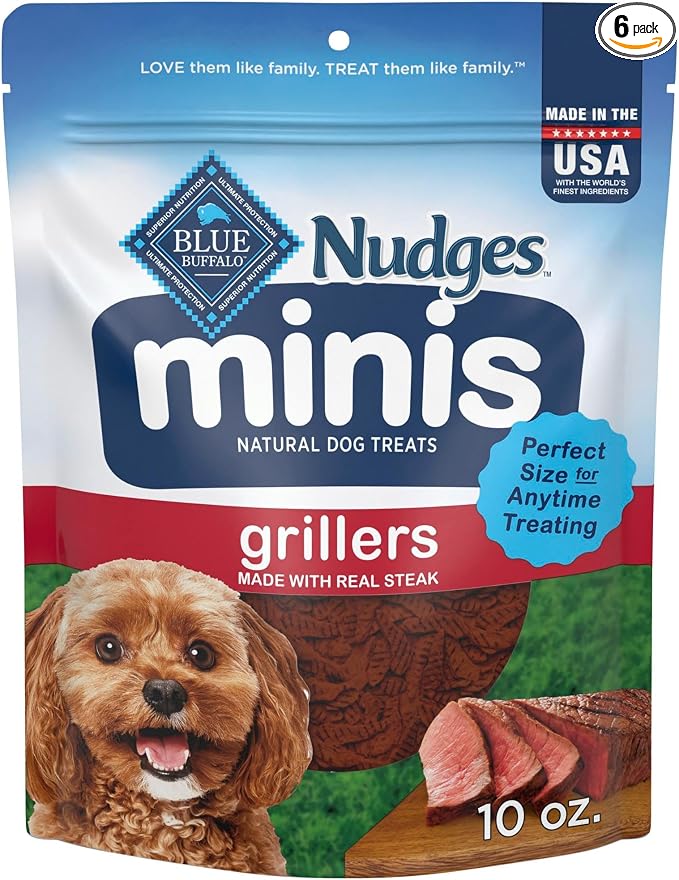 Blue Buffalo Nudges Minis Grillers Made with Real Steak, Natural Dog Treats Mineral-Enhanced for Flavor, 10 oz. Bag (Pack of 6)