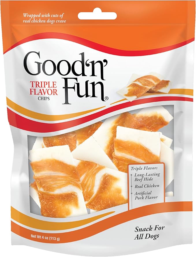 Good n' Fun Chips Long-Lasting Dog Treat, With Real Proteins, Beef Hide and Premium Chicken, Supports Dental Health, Mental Stimulation, 4 oz