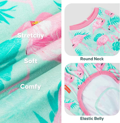 KYEESE Dog Pajamas Velvet Dog Pajamas Medium Sized Dogs Soft Dogs Clothes Pjs with Flamingo Pattern Stretchy Pet Jammies Coat Comfy Pet Onesie Costume, 2X-Large