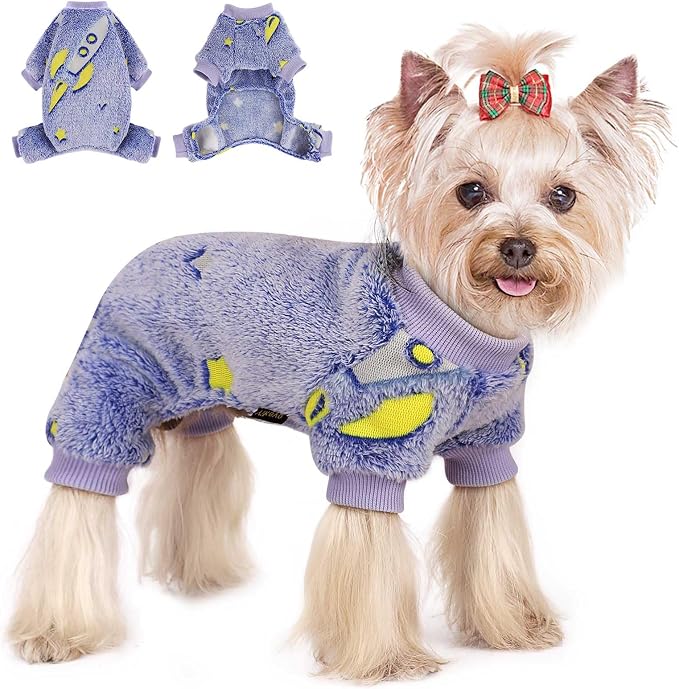 Sebaoyu Pajamas for Small Dogs, Glow in Dark Tie Dye Unicorn Dog Sweater, Super Soft Velvet Material Chihuahua Yorkie Tiny Dog Clothes Outfits (Small,Rocket)