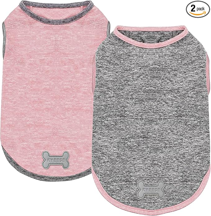 2Pack Dog Shirt, Lightweight Sun Protection Sleeveless Dog T Shirts for Small Dogs Girl, Breathable Pet Reflective Tank Top Summer Dogs Clothes for Outdoor Walking, Pink+Grey, L