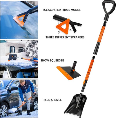 ZONETECH Extendable Snow Squeegee,Ice Scraper and Shovel 42" Lenght- Rotating Head, 3-1 Adjustable Frost Remover,Shoveling Tool with Ergonomic Handle Heavy Duty