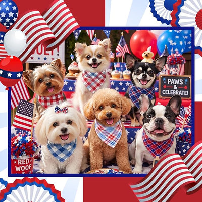 Abbylike 50 Pcs 4th of July Plaid Dog Bandanas Bulk Red White Blue Gingham Bandana for Dogs Triangle Kerchief Bib Scarf for Pet Independence Day 250th Anniversary Patriotic Party Costume, 25 Styles