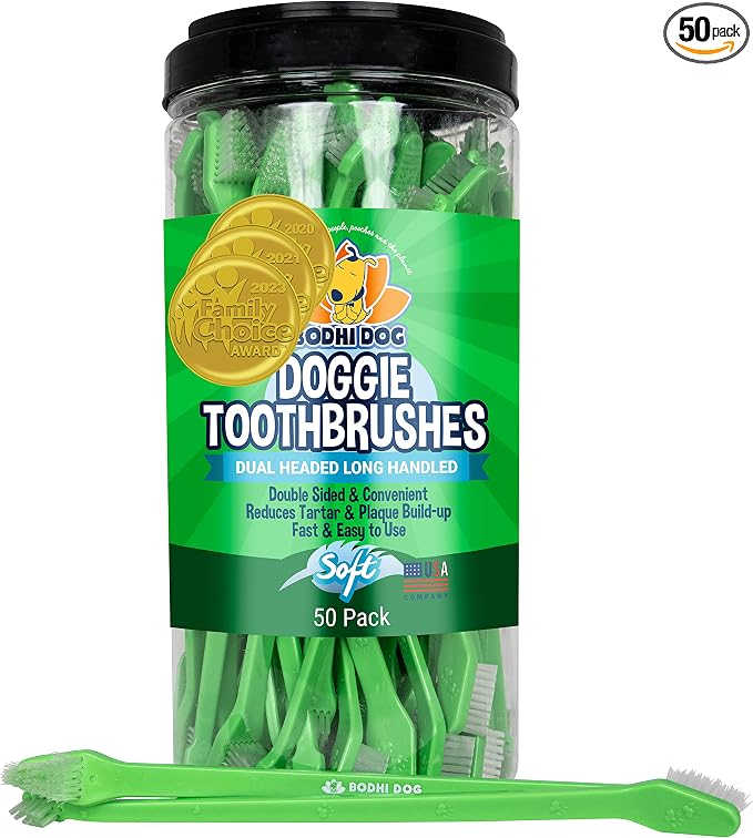 Dual-Headed Toothbrush for Dogs & Cats - Soft Bristles for Gentle Pet Dental Care - Puppy & Adult Teeth Cleaning - Easy-to-Use Design for Healthy Gums & Fresh Breath (50 Count)