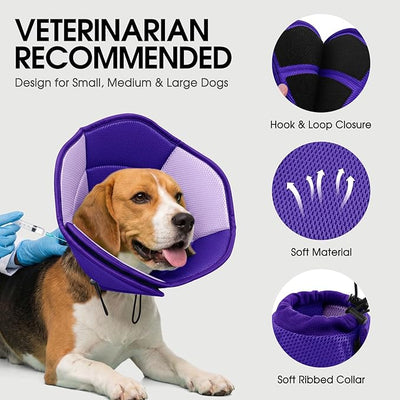 Dog Cone - Soft Cone for Dogs to Stop Licking, Pet E-Collar Alternative After Surgery, Adjustable Pet Recovery Collar for Wound Healing, Purple Small