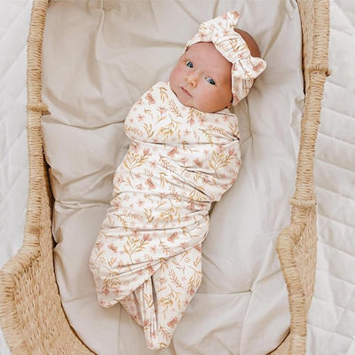 Konssy Baby Girl Newborn Receiving Blanket with Headband Set Baby Swaddle Nursery Swaddle Wrap