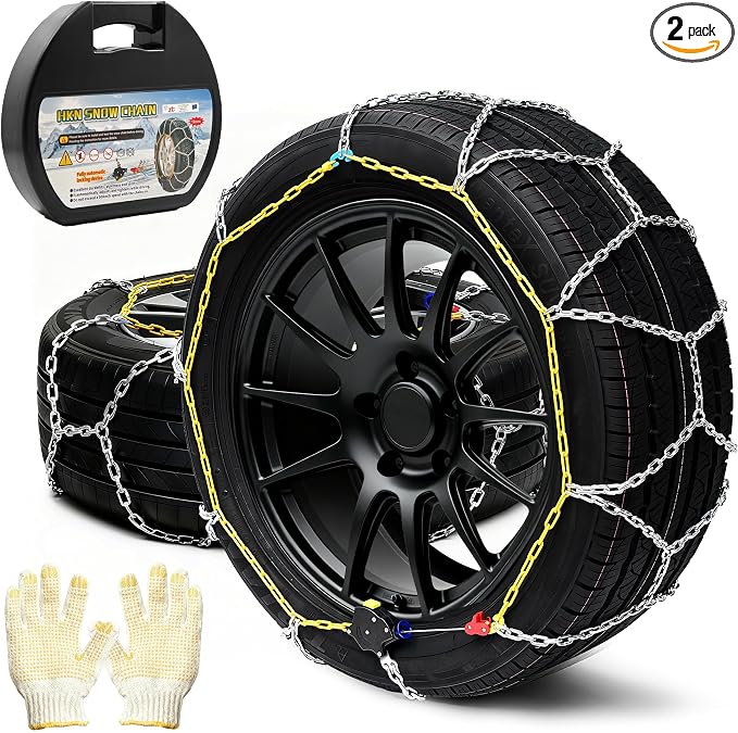 Auto Tightening Snow Chains Tire Chains Quick Easy Installation HKN140 Set of 2 for Cars SUV Pickup Trucks RV 215 225 235 245 255 265 275 Winter Emergency Tire Traction for Snow Ice