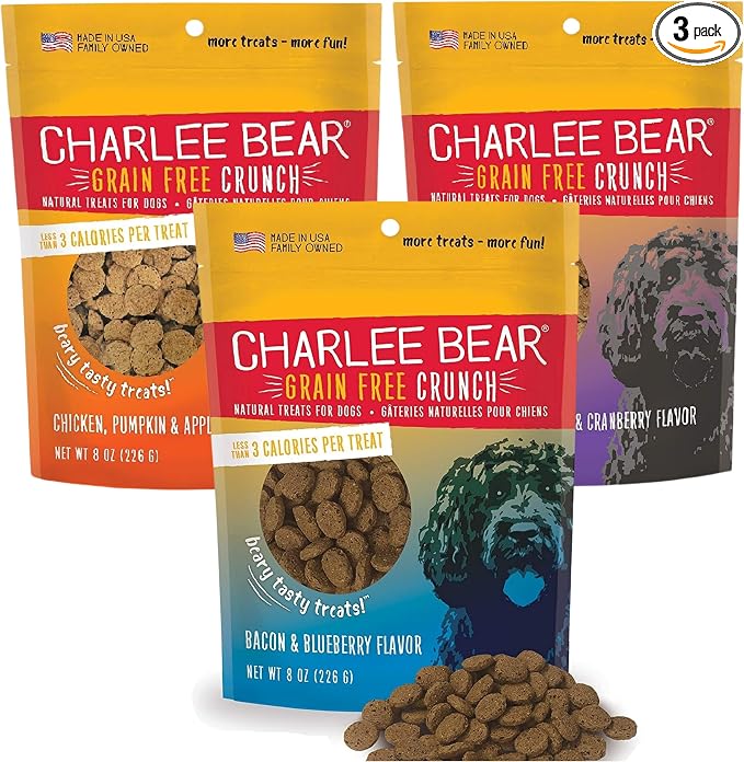 Crunchy Dog Training Treats, Low Calorie (3 Kcal), Grain Free Natural Mini Dog Treats for Puppies, Small, Medium & Large Dogs, USA Made, Healthy 3 Flavor Variety Pack 8oz (3-Pack)