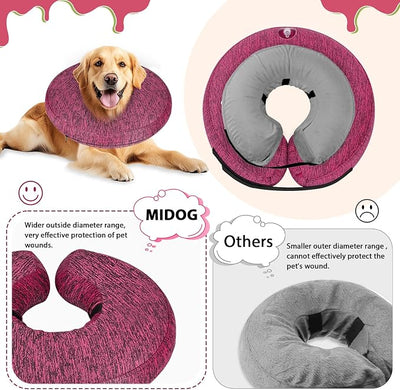 MIDOG Inflatable Dog Cone, Soft Donut Recovery Collar Alternative After Surgery to Help Prevent Licking, Comfy E Collar with Neck Pillow Design, Rose, S