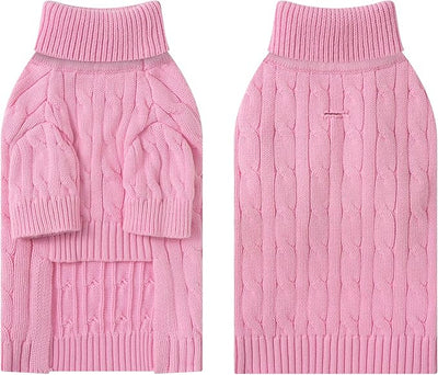 Small Dog Thermal Pullover Sweater, Classic Turtleneck Cable Knitwear Dog Clothes for Cold Weather Warm Pet Clothes for Chihuahua, Bulldog, Dachshund, Pug Pink X-Large