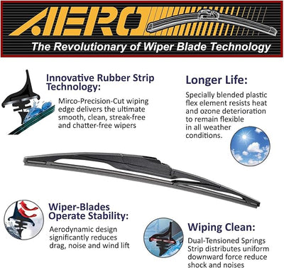AERO 12" Snap Claw Rear Windshield Wiper Blade, All-Season OEM Repplacaemnt, Easy DIY Installation