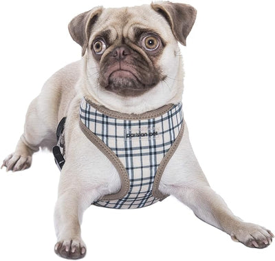 Parisian Pet Plaid Khaki Dog Harness - Breathable No Pull Puppy Harness with Leash Ring - Adjustable Harnesses for Dogs - Soft Padded Step-in Pet Vest - Lightweight Dog Vests for Medium Sized Dogs