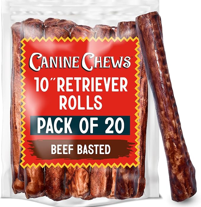 10" Beef Basted Rawhide Bones for Large Dogs - 20 Pack - Hand-Rolled Dog Chews Basted in Beef Broth - Promotes Dental Health