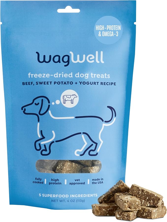 Freeze Dried Dog Treats, Beef + Yogurt + Sweet Potato Flavor | Training Treats, Food Topper, Healthy Snack for Dogs | Human Grade, Grain Free, High Protein | Made in USA | 4 oz Bag, 1 Pack