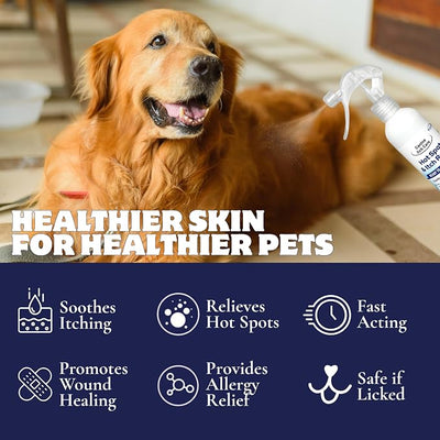 Canine Itch Care Hot Spot Spray & Itch Relief for Dogs. Remedy for Dog Itching, Dry Skin, Rash, Ringworm, Dermatitis, Itchy Paw, Irritation on Skin, Skin Allergy, Wound Care. 8 oz Ready to Use Spray