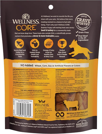 Wellness CORE Brainiac Soft Puppy Training Treats, Natural, Grain Free, Beef and Turkey Recipe, 6 Ounce Bag (Pack of 2)