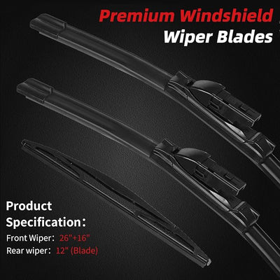 OTUAYAUTO Windshield Wiper Blades Replacement for Subaru Impreza 2017-2023 Crosstrek 2018-2023, All-Extreme Weather Performance Quiet No Trace, Front and Rear Wipers Top Lock 26"+16"+12" (Pack of 3)