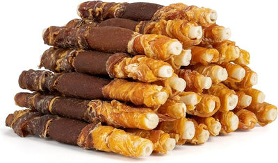 MON2SUN 5 Inch Triple Flavor Chicken Liver Duck and Chicken Rawhide 30 Count for Small and Medium Dogs & 5 Inch Triple Flavor Chicken Pumpkin and Duck Rawhide 15 Count for Small and Medium Dogs