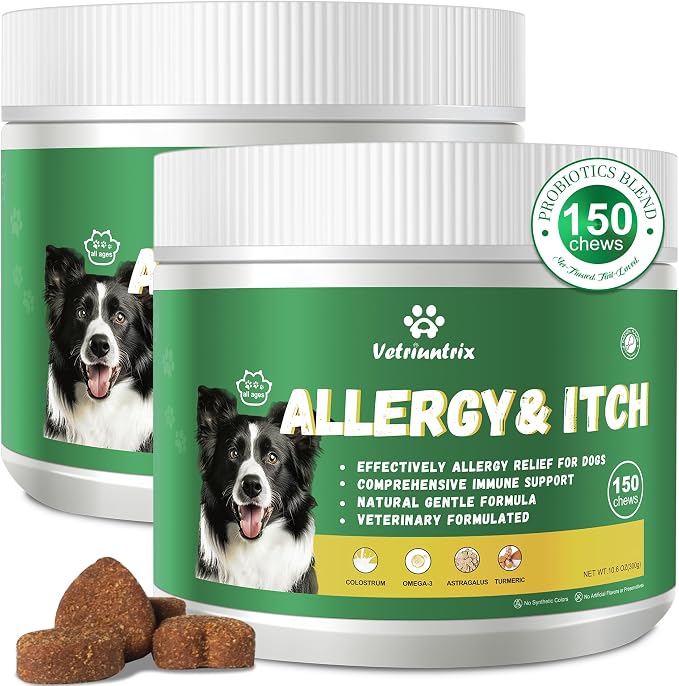 Dog Allergy Relief Chews, Dog Itch Relief Chews for Large Dogs Paw Licking Itchy Skin, Probiotics with Astragalus Omega-3 for Seasonal Allergies Coat Immune Supplement-300ct