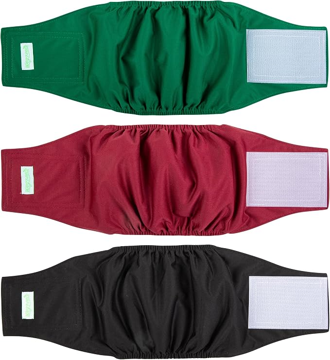 wegreeco Washable Male Dog Belly Band (Stylish Pattern)- Pack of 3 - Washable Male Dog Belly Wrap, Dog Diapers Male (Burgundy, Black, Jade, Small)
