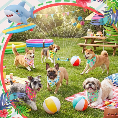 Weewooday 50 Pcs Summer Bandanas Bulk for Dogs Kerchief Bibs Scarves with Beach, Fruit, Hawaii Ice Cream Luau Aloha Pool for Small Medium Large Grooming Accessories(Summer, 25.6 x 17.7 x 17.7 Inch)