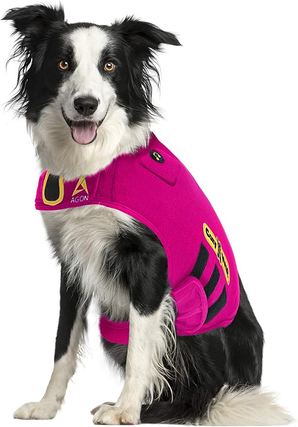 3-in-1 Calming Vest Music & Aromatherapy Dog Anxiety Coat Relaxing Sound & Essential Oil Scent Treats Canine Stress Relief Fireworks Thunder Separation Shirt Jacket(Pink, M [26-40 Lbs])