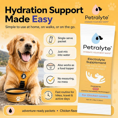 Petralyte Dog Electrolytes and Joint Supplement | Hydration Support for Dogs w/Glucosamine, Chondroitin & More | Electrolytes for Dogs with Prebiotics | for Chicken Lovers | 32 Packets