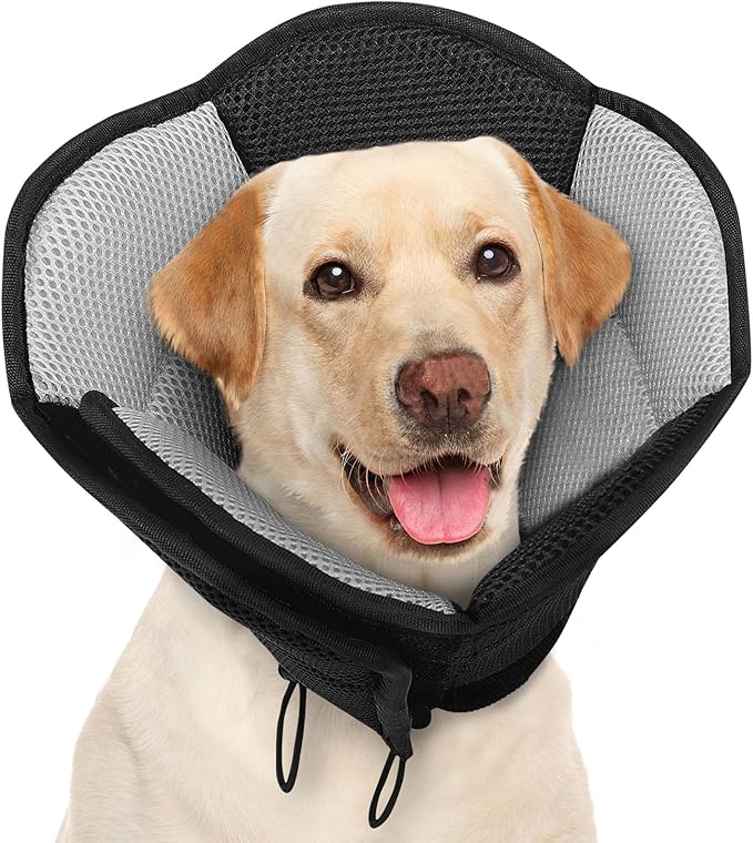 Large Dog Cone - Adjustable Dog Cone to Stop Licking, Foldable Extra Large Cones Dogs for Wound Healing, Pet Elizabethan Cones Collar After Surgery, XL Fabric Pet Neck Collar, Black X-Large