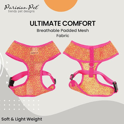 Parisian Pet Girl Dog Harness - Breathable Mesh Pink Yellow No Pull Puppy Harness with Leash Ring - Adjustable Harnesses for Dogs - Soft Step-in Pet Vest - Lightweight Dog Vests for Medium Sized Dogs