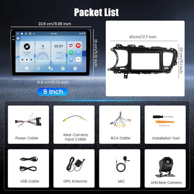 Hikity 4+64G Android 15 Car Stereo for Kia Optima K5 2013-2015, 9” Touchscreen Radio with CarPlay, Android Auto, Bluetooth, GPS Navigation, WiFi, DSP, FM, RDS + AHD Backup Camera