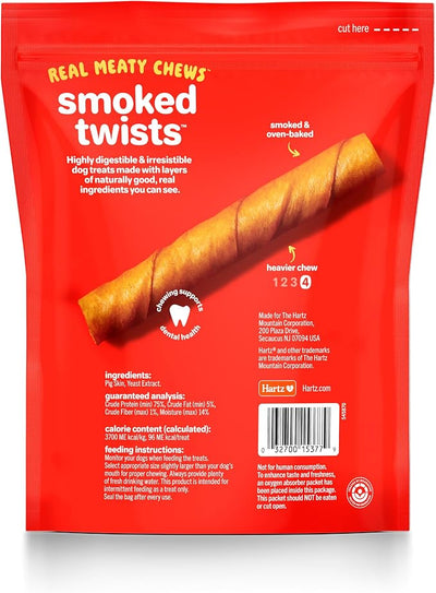 Hartz Oinkies Natural Smoked Pig Skin Twist Dog Treat Chews - 20 Pack