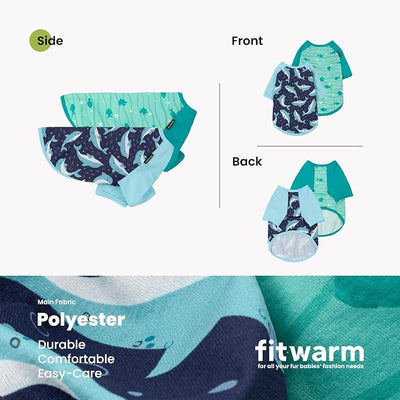 Fitwarm 2 Pack Dolphin & Fish Dog Shirt, Hawaiian Summer Clothes for Small Dogs Boy Girl, Lightweight Pet Outfit, Tea Blue, Green, XL