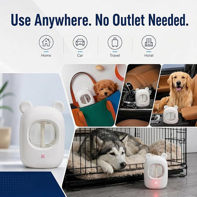 Portable Dog & Cat Calming Diffuser + 2 Refills – 60-Day Supply for Anxiety Relief, Barking, Stress & Indoor Urination, Cordless & Rechargeable, No Outlet Needed,for Multi-Pet Households