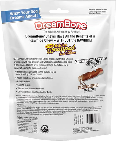 DreamBone Chicken Wrapped Mini Stick Dog Treats, Daily Rawhide-Free Chew, Digests Safely and Completely, With Real Protein, Chicken and Veggies, 15 count