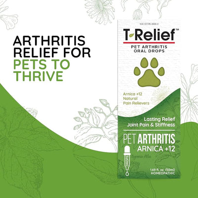 MediNatura T-Relief Pet Arthritis Relief Drops Arnica +12 Powerful Natural Homeopathic Medicines Help Ease Hip & Joint Pain Soreness & Stiffness for Dog & Cat - 1.69 oz (2 Pack)