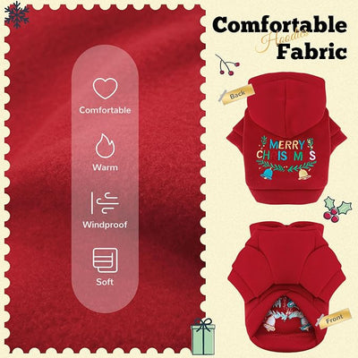 ABRRLO Small Dog Hoodie Clothes Red Christmas Dogs Outfit Warm Fleece Dog Sweater for Small Dogs Cat Boy Girl Cute Puppy Sweatshirt with Leash D Ring Xmas Doggy Costume Chihuahua Yorkie (Red,XL)