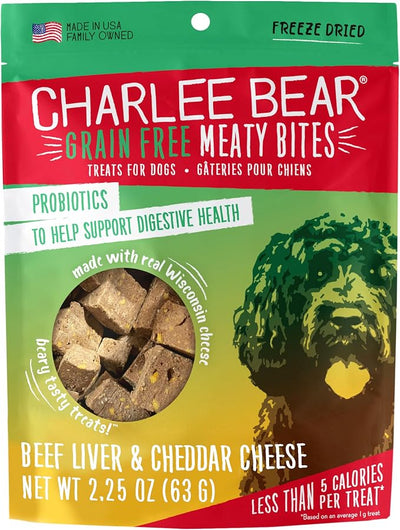 Charlee Bear Grain Free Freeze-Dried Dog Treats, Beef Liver & Cheese, High Protein, Limited Ingredient Training Treats or Meal Topper, 2.25 oz, Made in USA