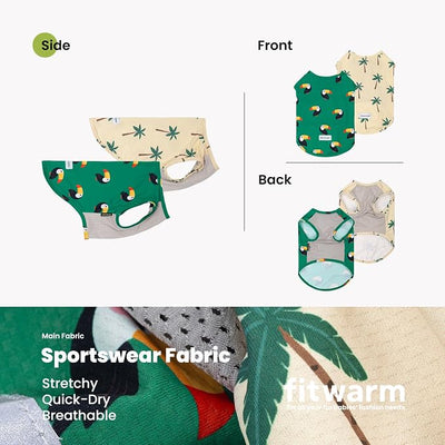 Fitwarm 2 Pack Toucan & Palm Tree UPF 50+ Sun UV Protection Dog Shirt, Lightweight Cooling Vest, Quick Dry Summer Clothes for Small Dogs Boy Girl, Pet Outfit, Green, Beige, Medium