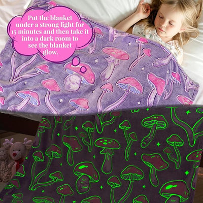 Mushroom Blanket Gifts for Women, Purple Cottagecore Fleece Throw Blanket for Couch Bed Sofa Camping Travel, Purple Gifts for Mom Grandma Mothers, Room Home Decor 50x60 Inches