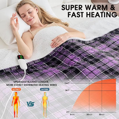 OCTROT Heated Blanket Electric, Twin Size 62X84, Heating Blanket with 10 Heating Levels & 8 Hours Auto Off, Purple Plaid Sherpa Blankets Warmer, Home Decor for Couch Bed Office,Gifts for Mom, Women