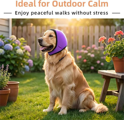 Dog Ear Muffs Noise Protection, No-Shake Ear Wrap for Hematoma Care, Bathing, Drying, Swimming & Noise Anxiety Relief (Purple, Large)